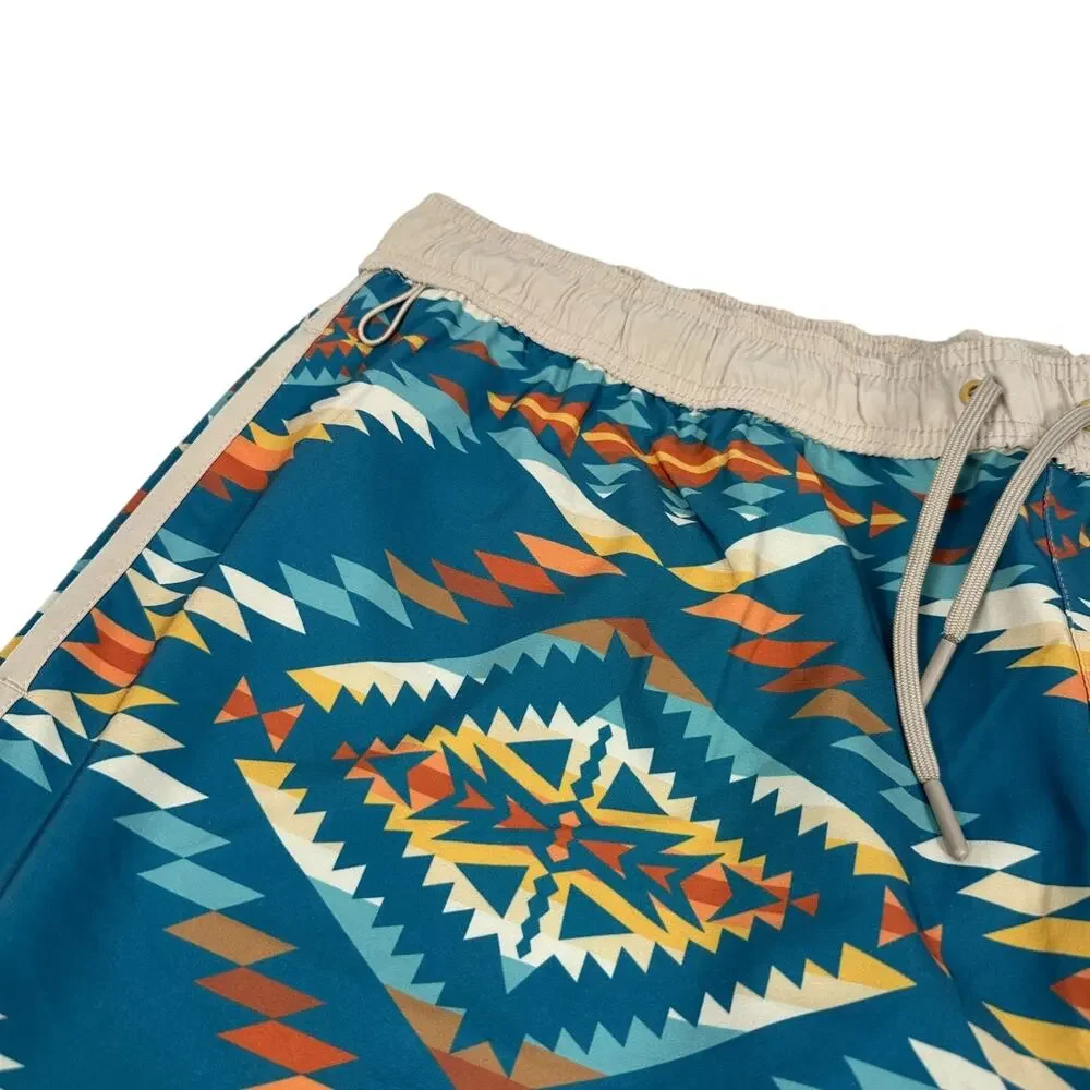Men's Teal Aztec Print Swim Board Shorts - Unbranded
